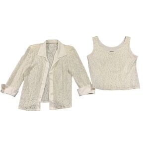 R&M Richards Petite White Embroidered Sparkle Jacket Tank Set Women Size 8P